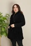 RENKTE BELİ İPLİ GENİŞ KESİM SİYAH PELUŞ CEKET