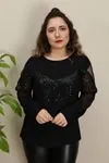 RENKTE ÖNÜ V KOLLARI PUL GARNİLİ SİYAH BLUZ