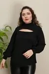RENKTE YAKASI PENCERELİ BATTAL SİYAH BLUZ