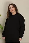 RENKTE BÜYÜK BEDEN BASİC ÜÇ İPLİK SİYAH TAKIM