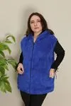 RENKTE KAPÜŞONLU CEPLİ SAKS MAVİ BATTAL PELUŞ YELEK