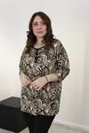 RENKTE DESENLİ KAPRİ KOL ESNEK PENYE BLUZ