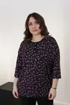 RENKTE DESENLİ KAPRİ KOL ESNEK PENYE BLUZ