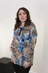 RENKTE DESENLİ UZUN KOL ESNEK PENYE BLUZ