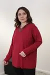 RENKTE V YAKA TAŞLI UZUN KOL ESNEK KIRMIZI BLUZ