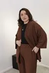 RENKTE ÖZEL ÜRETİM BATTAL KAHVERENGİ KİMONO TAKIM