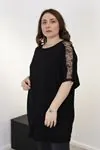 RENKTE BATTAL STANDART OMUZLARI TÜLLÜ SİYAH TUNİK & BLUZ
