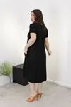 RENKTE BÜYÜK BEDEN CEPLİ SİYAH ELBİSE
