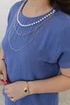 RENKTE BÜYÜK BEDEN KOLYELİ AYROBİN İNDİGO BLUZ