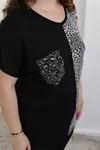 RENKTE BÜYÜK BEDEN CEP TAŞLI LEOPAR GARNİLİ BLUZ