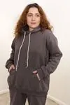 RENKTE BATTAL ÜÇ İPLİK ŞARDONLU CEPLİ FÜME EŞOFMAN TAKIMI