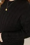RENKTE ÖRGÜLÜ ESNEK BÜYÜK BEDEN STANDART SİYAH TRİKO ELBİSE