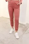 RENKTE GENİŞ KESİM BEYAZ DETAYLI PUDRA PEMBE TAKIM