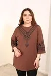 RENKTE BÜYÜK BEDEN OTANTİK KAHVERENGİ BLUZ
