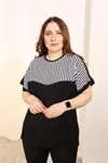 RENKTE BÜYÜK BEDEN SİYAH ÇİZGİLİ BLUZ