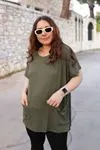 RENKTE BÜYÜK BEDEN CEPLİ HAKİ BLUZ