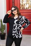 RENKTE V YAKA SİYAH DESENLİ TASARIM BLUZ