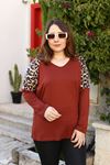 RENKTE KOLLARI LEOPAR DESEN KİREMİT BLUZ