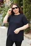 RENKTE BÜYÜK BEDEN BASİC YAKA LACİVERT BLUZ