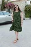 RENKTE BÜYÜK BEDEN DESENLI DOKUMA ELBİSE