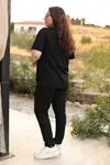 RENKTE BÜYÜK BEDEN BASKI DETAY İTHAL KUMAŞ SİYAH TAKIM