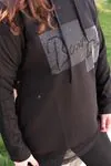 RENKTE BÜYÜK BEDEN KOLU FİLELİ TAŞLI SİYAH SWEAT