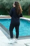 RENKTE BÜYÜK BEDEN ŞERİT DETAY LACİVERT TAKIM