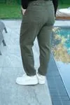 RENKTE BÜYÜK BEDEN HAKİ DAR PAÇA TENSEL GABARDİN PANTOLON