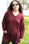 RENKTE CEPLİ KİLO GİZLEYEN BÜYÜK BEDEN BORDO BLUZ&TUNİK