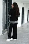 RENKTE GENİŞ KESİM SİM DETAYLI SİYAH TAKIM