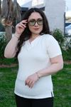 RENKTE BEYAZ GENİŞ KESİM V YAKA PAMUKLU ESNEK BLUZ