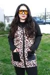 RENKTE GENİŞ KESİM LEOPAR DETAY CEPLİ CEKET