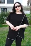 RENKTE GENİŞ KESİM SİMLİ BİYE DETAY BLUZ