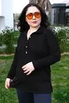 RENKTE GENİŞ KESİM GOLD DÜĞMELİ YAKALI SİYAH BLUZ