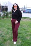 RENKTE TOPARLAYICI YÜKSEK BEL BORDO PANTOLON