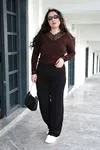 RENKTE ÇİFT DÜĞMELİ TOPARLAYICI ESNEK SİYAH PANTOLON