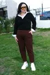 RENKTE DUBLE PAÇA CEPLİ KAHVERENGİ ESNEK PANTOLON