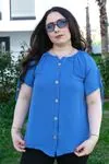RENKTE BÜYÜK BEDEN KOL BAĞLAMALI İNDİGO BLUZ
