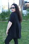 RENKTE BÜYÜK BEDEN PUL DETAY SİYAH BLUZ