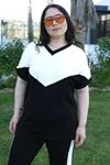 RENKTE BÜYÜK BEDEN BEYAZ V DETAY ALT ÜST TAKIM