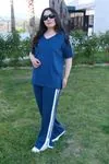 RENKTE BÜYÜK BEDEN BEYAZ ŞERİTLİ İNDİGO İKİLİ TAKIM
