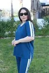 RENKTE BÜYÜK BEDEN BEYAZ ŞERİTLİ İNDİGO İKİLİ TAKIM