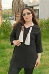 RENKTE BÜYÜK BEDEN FULARLI GENİŞ KESİM SİYAH BLUZ