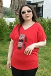 RENKTE BÜYÜK BEDEN PULLU YAPRAK NAKIŞLI KIRMIZI BLUZ