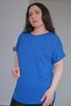 RENKTE BÜYÜK BEDEN ÇIMALI TAŞLI SAKS BLUZ