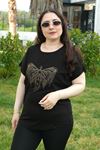 RENKTE BÜYÜK BEDEN YUSUFCUK TAŞLI SİYAH BLUZ