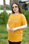 RENKTE BÜYÜK BEDEN YUSUFCUK TAŞLI HARDAL BLUZ