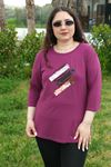 RENKTE BÜYÜK BEDEN ÇAPRAZ PULLU KAPRİ KOL MOR BLUZ