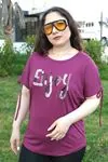 RENKTE BÜYÜK BEDEN ENJOY PULLU NAKIŞLI MOR BLUZ