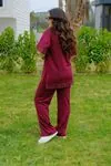 RENKTE GENİŞ KESİM DANTELLİ BORDO MODAL TAKIM